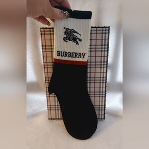 Burberry Crew Unisex Black, White, and Red Casual Socks Women size 7-9
